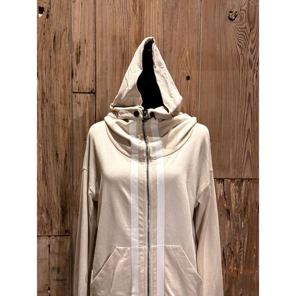 Roque Italy Womens Zip-Up Long Cardigan W/ Removable Hood Pale Pink White Stripe - Picture 5 of 8